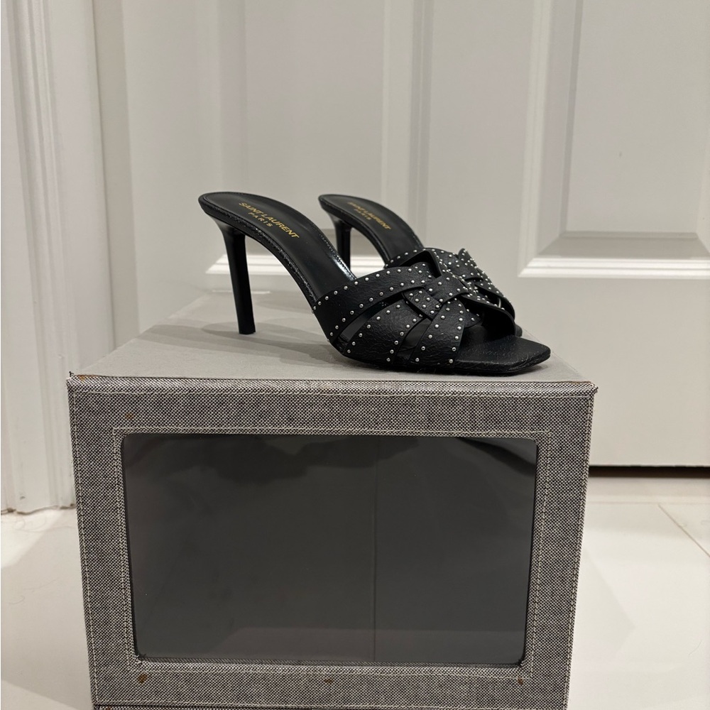 Women's Black Studded Heeled Sandals